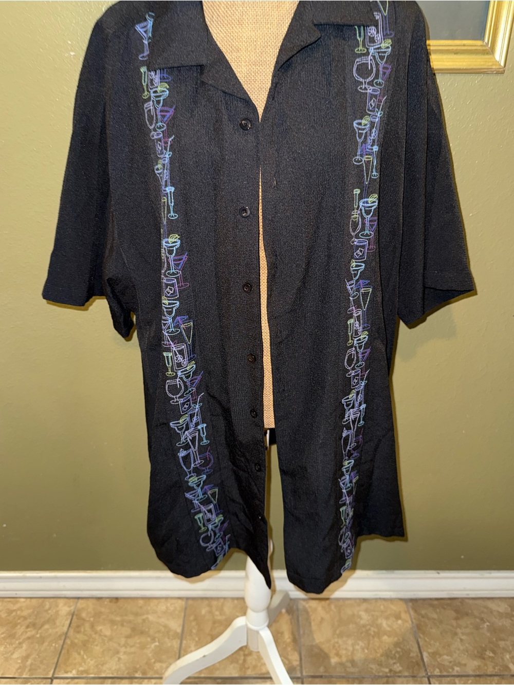 Saddlebred Black Short-Sleeve Shirt Jacket with Multicolor Cocktail Embroidery